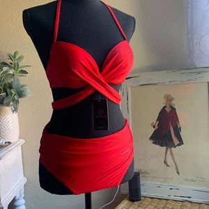 NWT Bodvera Red two piece swimsuit.